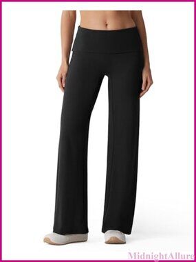 Fold Over Wide Leg Yoga Pants Stretch Lounge Comfy Casual